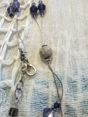 Delicate Purple Bead Drop Necklace - Silver Accents